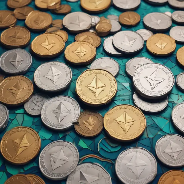 Vibrant mosaic of Ethereum, USDC, and Tether coins on a digital scale, representing their importance in the cryptocurrency ecosystem