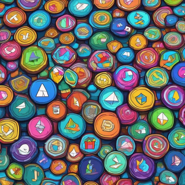 A vibrant mosaic of altcoins at a digital currency exchange, showcasing various types (payment, stable, security, utility, meme) and their unique functions.