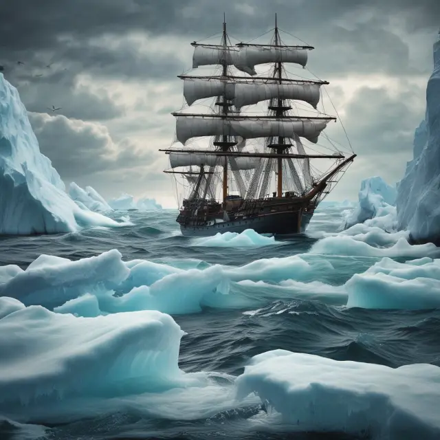 A sailor navigating an iceberg-filled sea, representing the challenges and risks involved in alternative investments.