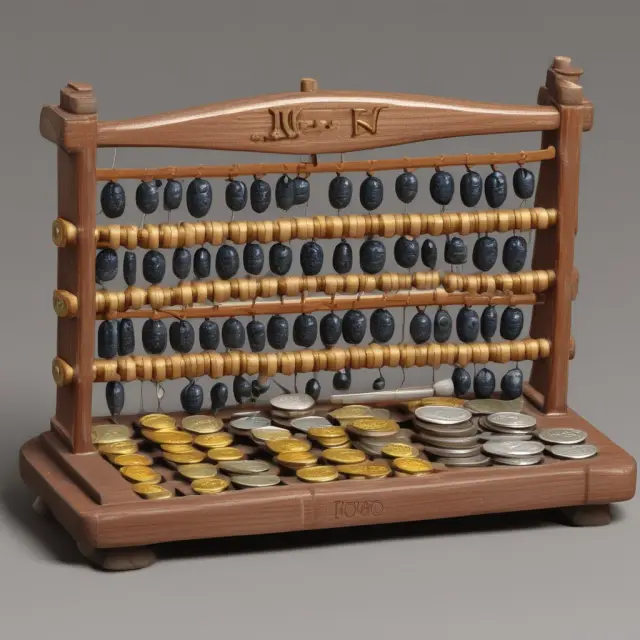 An image of an intricately designed abacus calculating Alternative Minimum Taxable Income (AMTI), with golden coins symbolizing taxpayer income and silver coins representing disallowed deductions