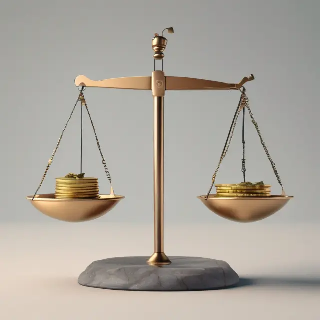 Image of scales with inflation-weighted coins contrasting AMT exemptions for years 2022 and 2023, emphasizing the balance between income growth and tax obligations