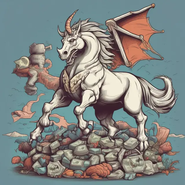 An imaginary scene featuring the Altman Z-Score as a mighty giant comparing its credit assessment powers with debt ratio dragons, debt coverage phoenixes, and cash flow unicorns
