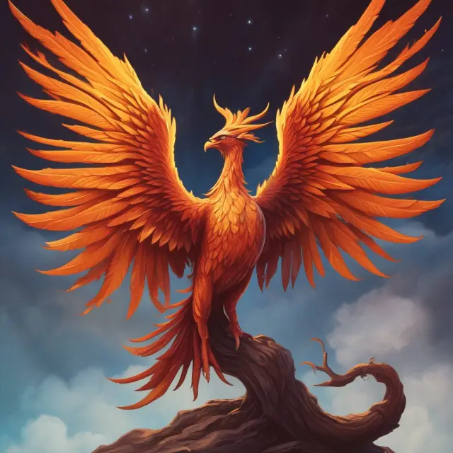 A phoenix rising from a merging pile of two company logos, illustrating a new entity formed by amalgamation