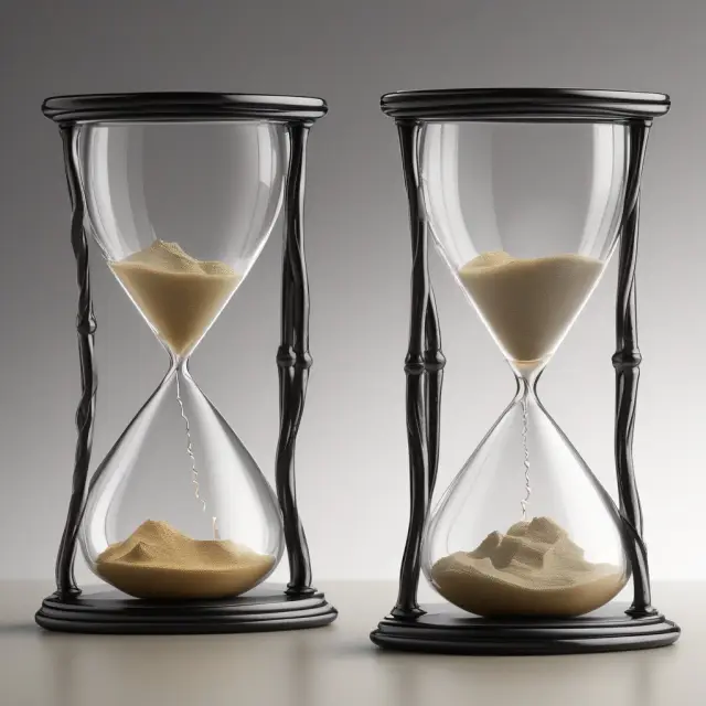 Two hourglasses merging into one, depicting the amalgamation of Time Warner and Discovery, creating Warner Bros. Discovery