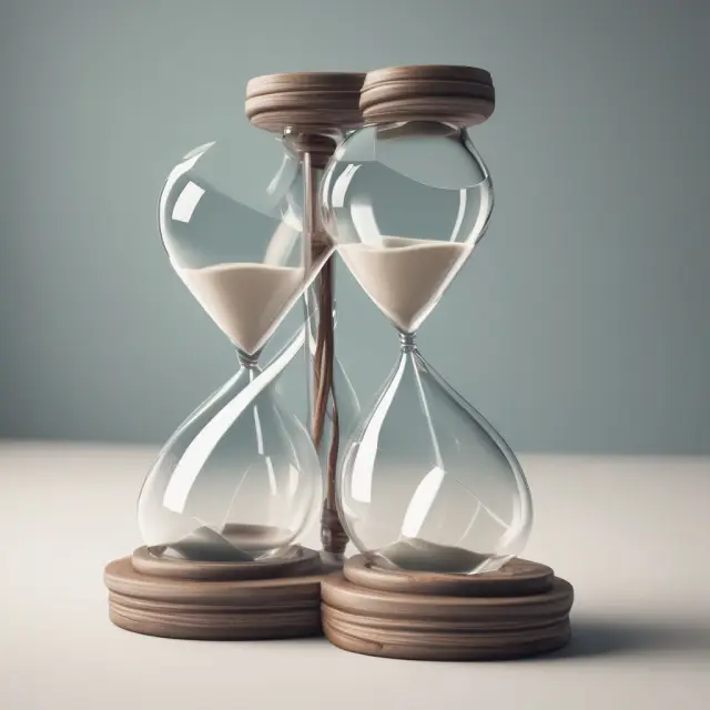 Two hourglasses merging to form one, representing the growth and consolidation achieved through corporate amalgamation