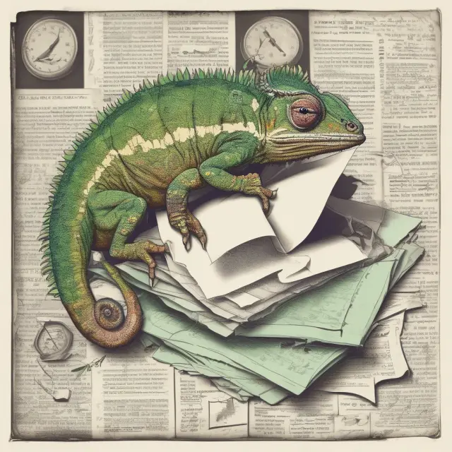 Chameleon symbolizing tax return adaptability with tax documents and deadlines