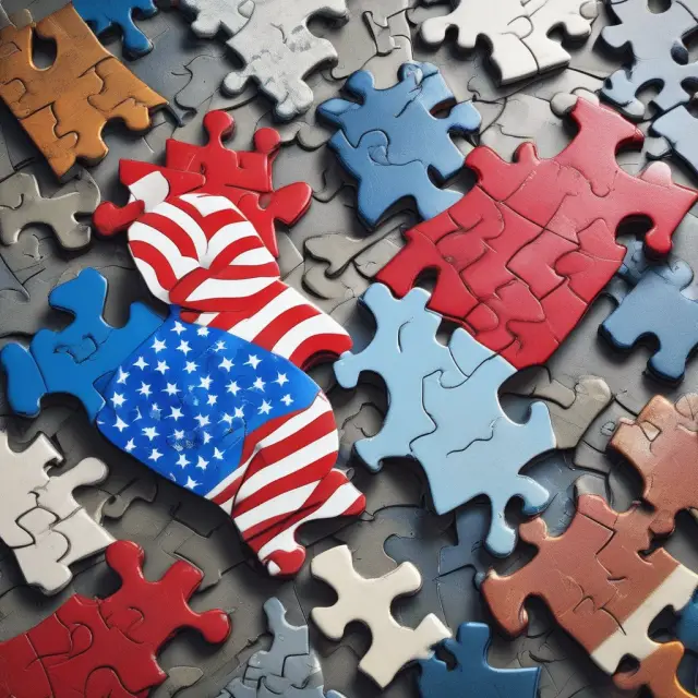 American option represented as a colorful puzzle piece surrounded by variables such as stock price, time decay, and interest rates.