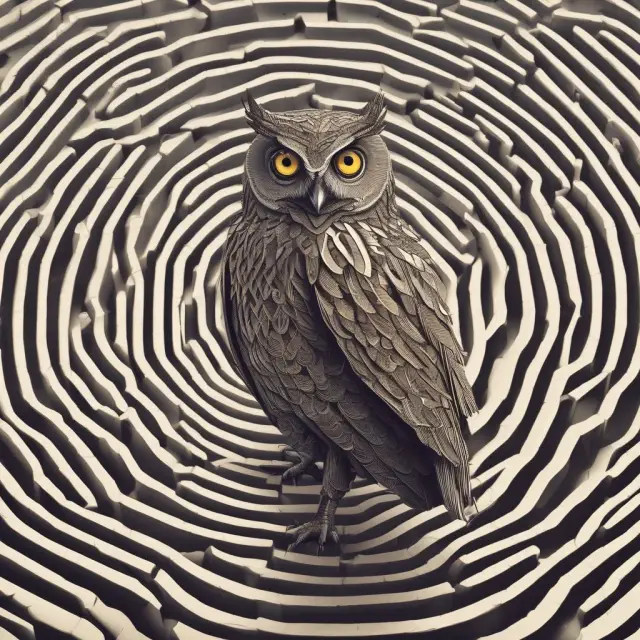 An owl perches over a labyrinth of financial transactions, monitoring and assessing risks to ensure compliance with AML regulations.