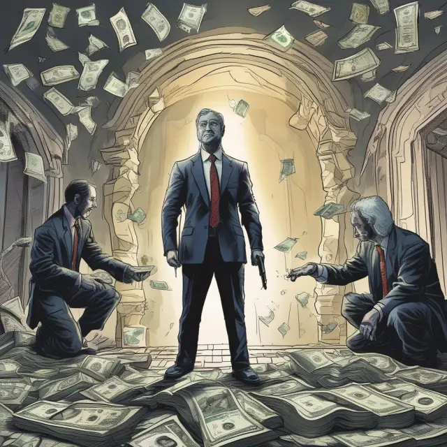 Image: Three organizations - FATF, IMF, and UN, represented as guardians, battling money laundering represented by shadows.