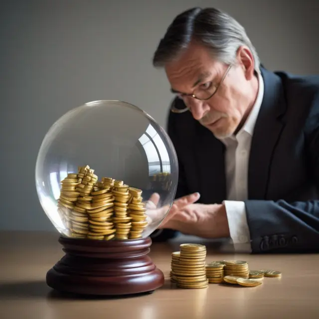 Bondholder analyzing bond premium amortization using a crystal ball and gold coins to represent the investment costs