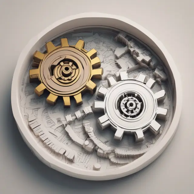 Two gears symbolizing goodwill and intellectual property navigating a maze, emphasizing the complexities of their amortization.