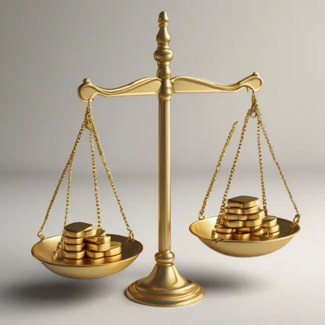 Image of golden scales balancing interest and principal payments in an amortization schedule