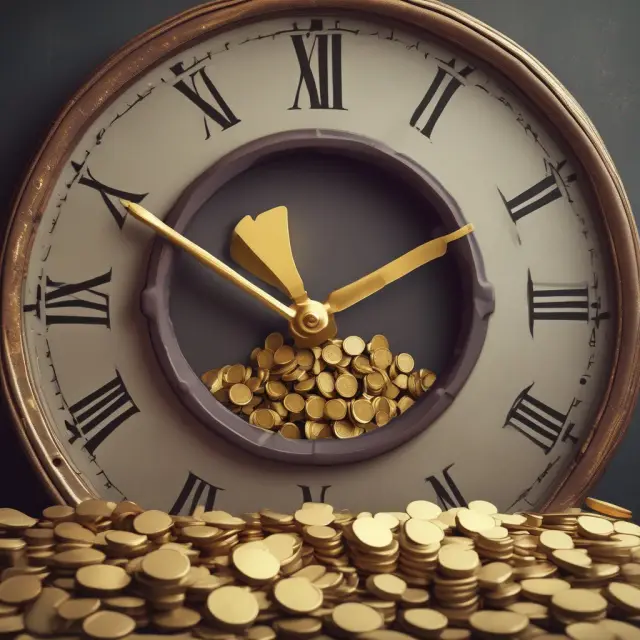 An amortization clock with a hammer striking gold coins representing mortgage payments and improvement.