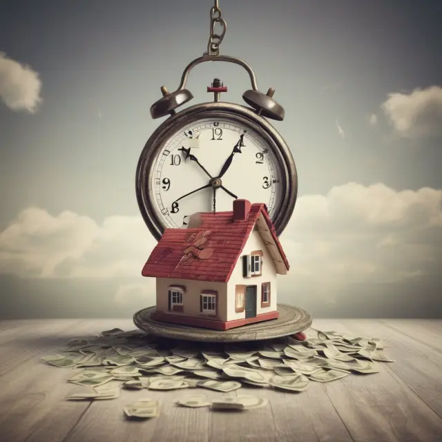 An amortizing loan clock visualization showing the balance between interest payments (outflow) and principal repayments (inflow), with a mortgage as the primary example