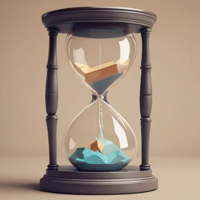 An hourglass pouring debt into two bowls symbolizes the reduction of credit risk through amortized bond payments.