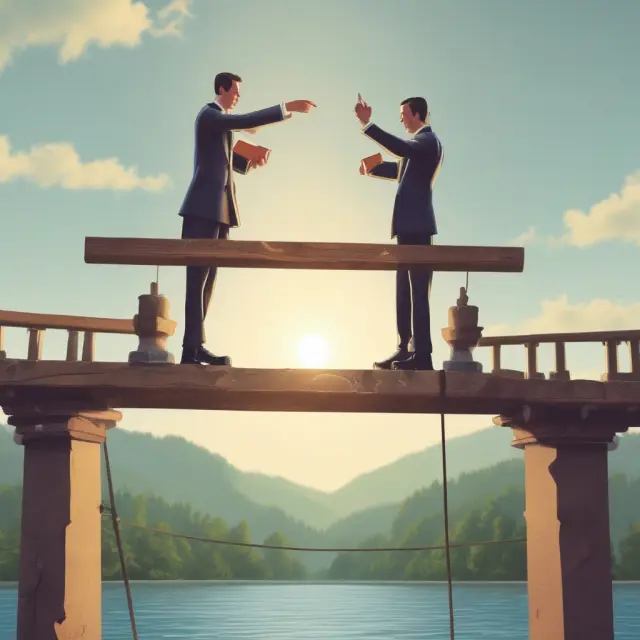 Two figures on a bridge weighing the advantages and disadvantages of amortizing bonds