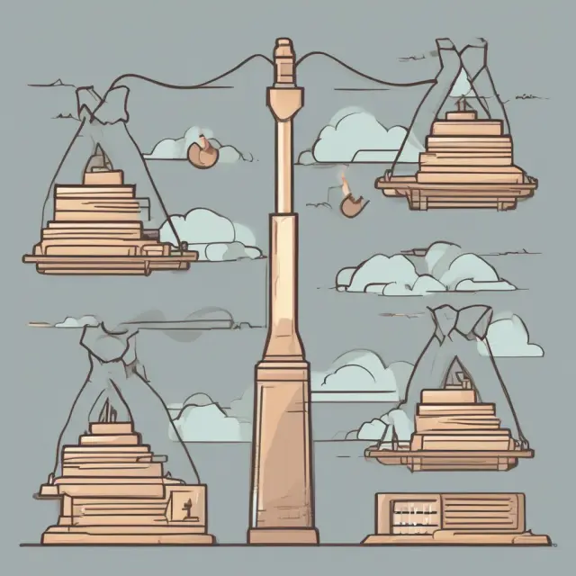 Amortized loans visualize as a person balancing scales, with one side holding debt repayments and the other loan installments. Both sides merge towards financial equilibrium.