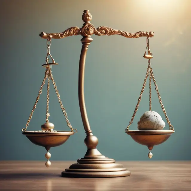Scale illustrating the concept of anchors in business negotiation: An ancient scale with an anchor and a pendulum swinging between two prices