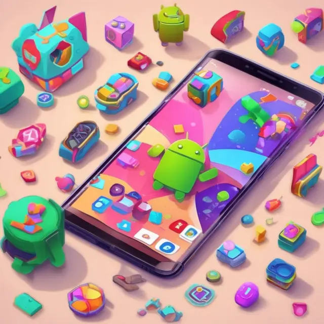 An Android OS flower blossoming amidst various mobile games, symbolizing the platform