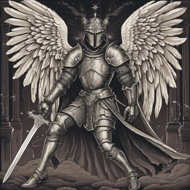 An angel investor, depicted as a gallant knight in shining armor, protects and nurtures young startups, embodying the financial support and expertise required for their growth.