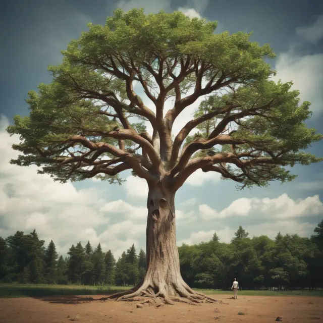 An angel investor, symbolizing growth and wisdom, providing resources to a flourishing startup tree