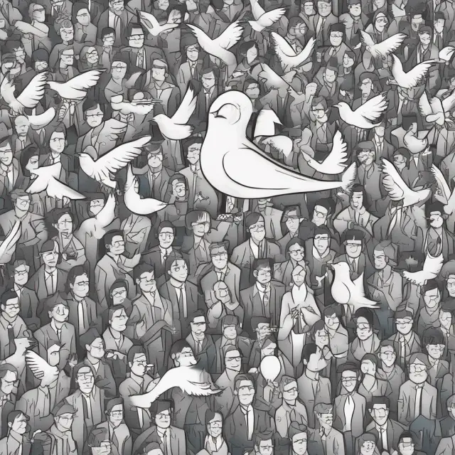 A metaphorical image of animal spirits influencing investor behavior in a financial market setting. Investors represented as people holding birds symbolizing optimism or pessimism.