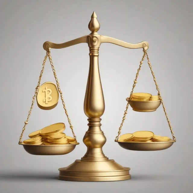 Gold scales balanced atop an hourglass represent retirement account annual returns, with graphs indicating gains
