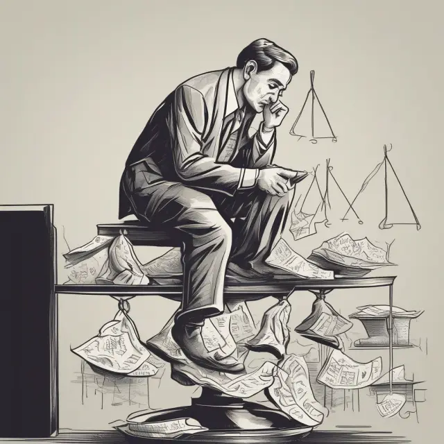 An investor examines the scales of an ancient balance, weighing the annual returns of stocks, bonds, and mutual funds.