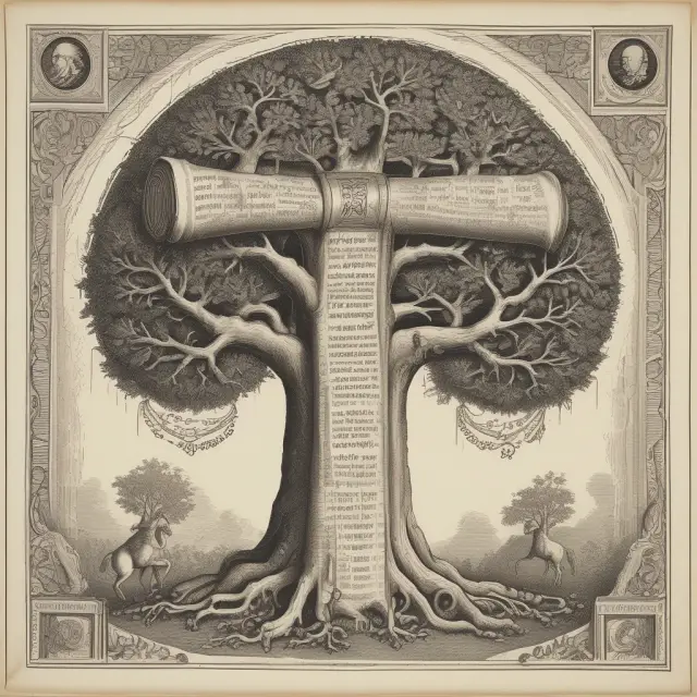 Visualization of the concept of annualizing loan costs, represented as an ancient scroll becoming a towering money tree