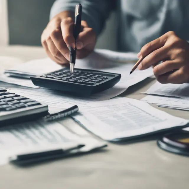 A person measuring and calculating their annual income from a pile of coins on a scale, emphasizing financial planning and tax preparation.