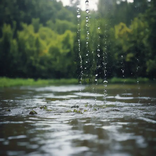 An image showing raindrops cascading into a river, symbolizing the process of annualizing short-term investment returns