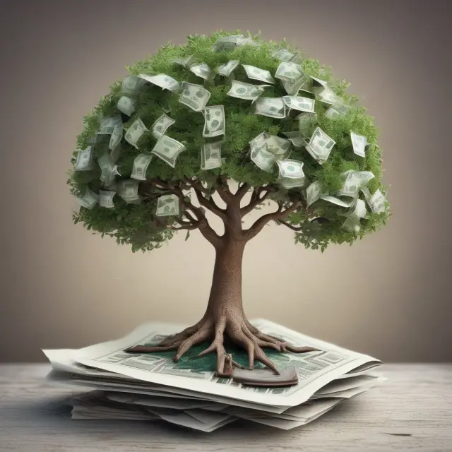 An image of a tree growing from a sea of quarterly reports, symbolizing the concept of annualizing financial data to forecast future growth and make informed decisions.