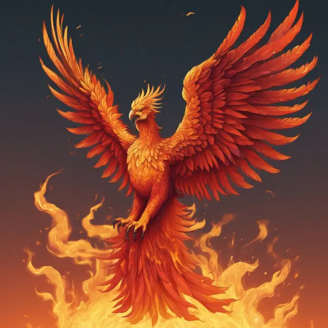 A mythical phoenix emerging from the fiery furnace of yearly financial gains, symbolizing the calculation of annualized returns