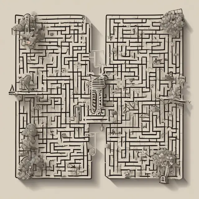 An intricate maze illustrating the calculation of an annualized rate of return through complex financial growth