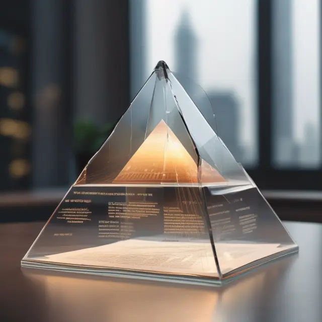 Glass pyramid displaying glowing, interconnected financial documents symbolizing the importance and benefits of annual reports