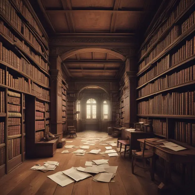 An ancient library brimming with books symbolizing annual reports, representing transparency and knowledge for shareholders