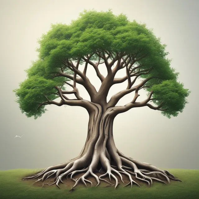 Metaphorical illustration of annuities as a tree: branches represent benefits (lifelong income, protection), roots symbolize challenges (complexity, fees)
