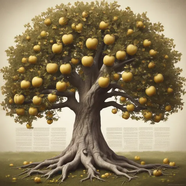 Golden apple tree symbolizes annuities as a legacy tool, with roots representing estate planning documents and branches reaching towards the next generation.