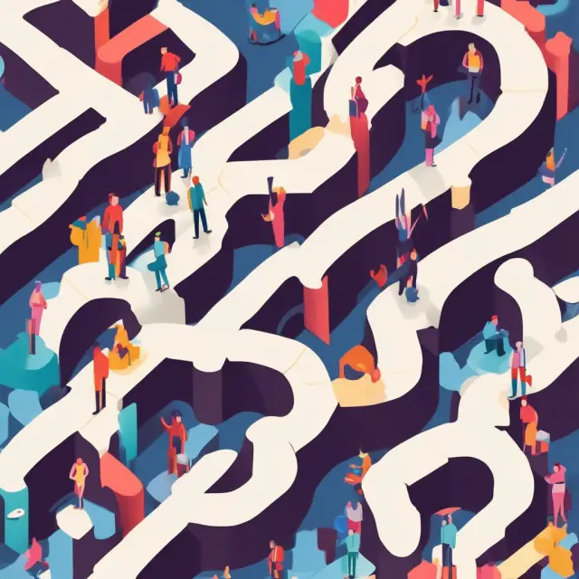 Annuitant navigates a maze filled with questions and misconceptions, illustrating the FAQ section.