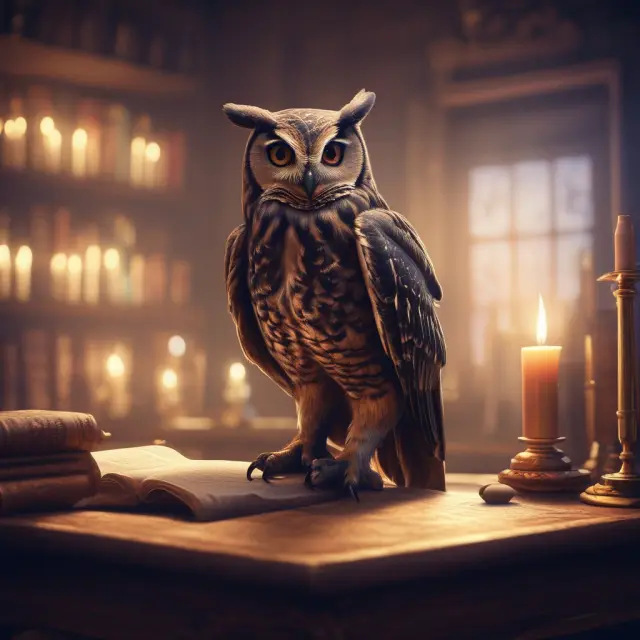 Image of a wise owl consulting an ancient annuity table with various factors and calculations visible on its pages