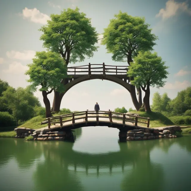 A bridge with annuity tables as pillars connecting individuals to financial wisdom and retirement planning