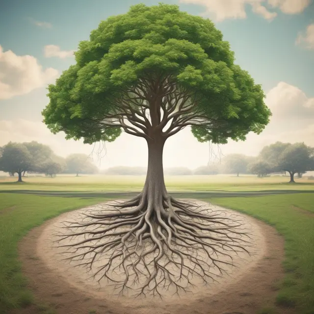 A tree growing in an annuity field represents the growth of savings during the accumulation phase. Leaves symbolize income streams from annuitization.