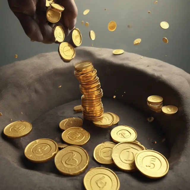 A golden coin falls into a well, making room for the next to fall in. Both present and future values of Annuity Due represented by coins compounding.