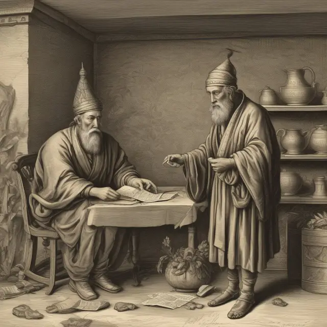 Golden landlord collecting rent from an ancient tenant, representing Annuity Due and periodic payments