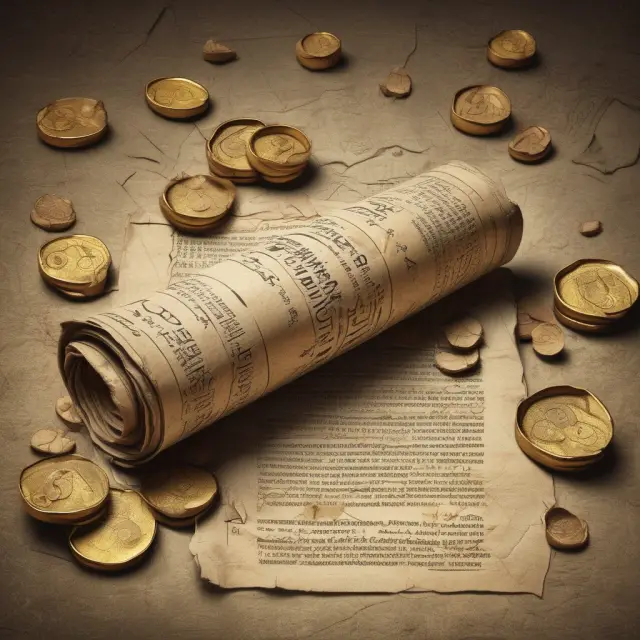 Golden coins roll out from an ancient scroll, symbolizing the wisdom and insights of annuity due