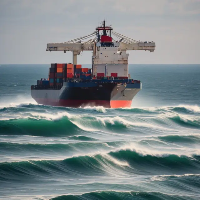 An anti-dumping shield in the form of a castle wall, protecting a calm harbor from rough waves symbolizing unfairly priced imports