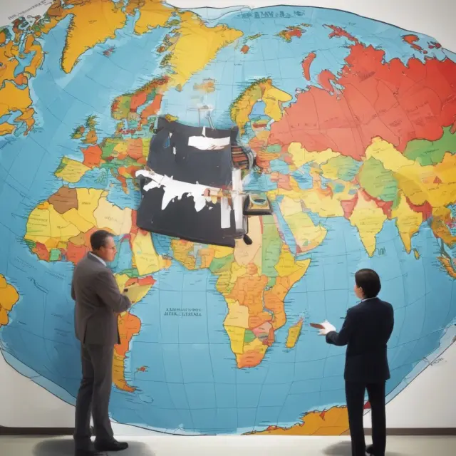 A WTO diplomat implementing regulations on a globe surrounded by countries engaged in anti-dumping activities
