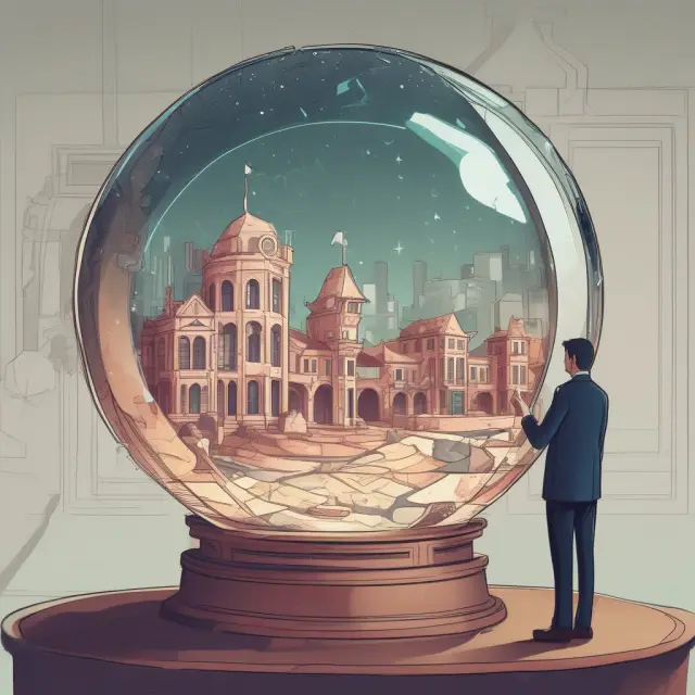 Crystal ball reveals developer and architect, one indicating intent to leave project; representing anticipatory breaches in real estate transactions.
