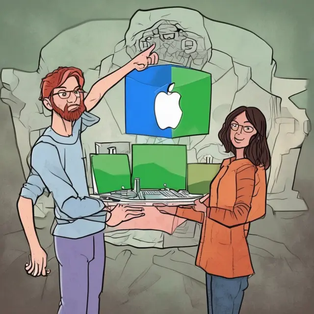 Visualization of three tech giants engaging in a symbolic battle on an antitrust battleground
