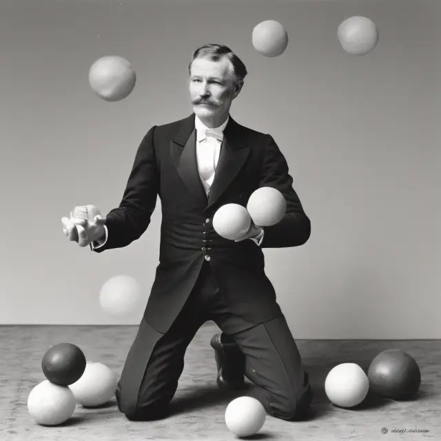 An image of a person juggling three balls labeled 